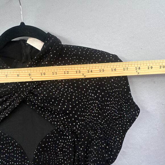 VTG 90s Black Mini Party Dress Women 10 Slinky Glitter Sheer Witchy Goth Holiday - Picture 13 of 16